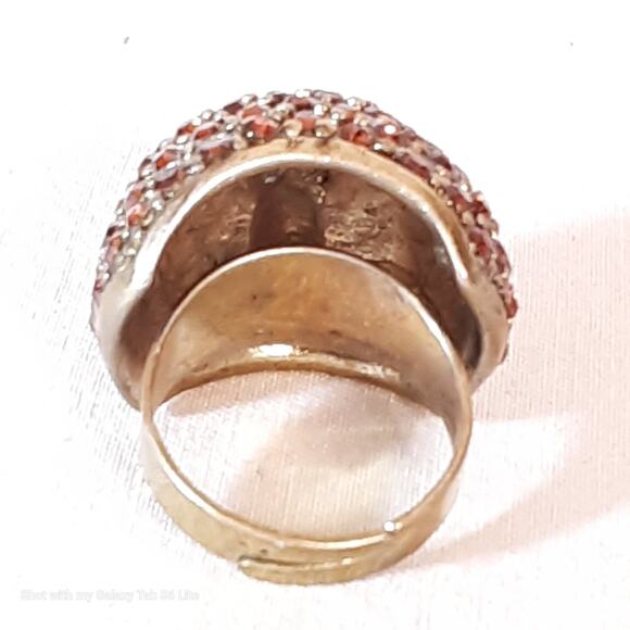 Glittery Jumbo Dome Cocktail Ring Amber Stone Pave Pattern Adjustable - Picture 5 of 8